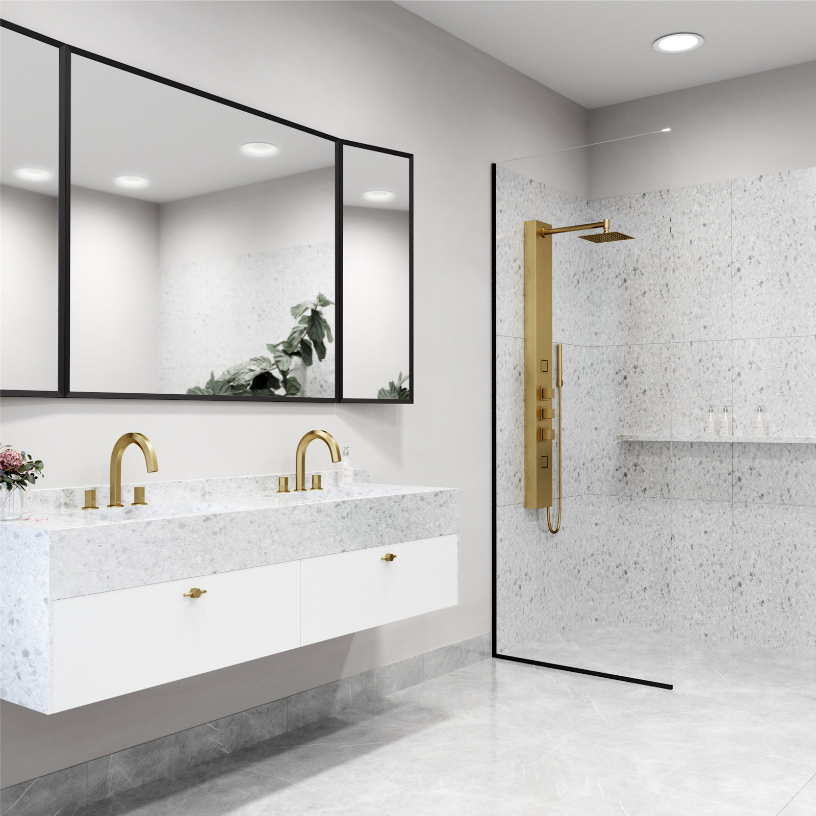 Rector EZDivert™ 2-Jet Shower System, Matte Brushed Gold