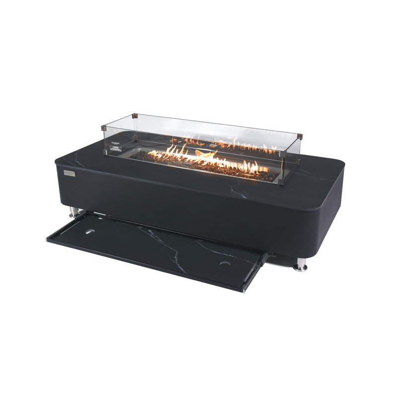 Rectangle Concrete Smokeless Fire Pit Table, Propane, Bulgaria Black, 35.6cm H x 157.5cm W x 76.2cm D