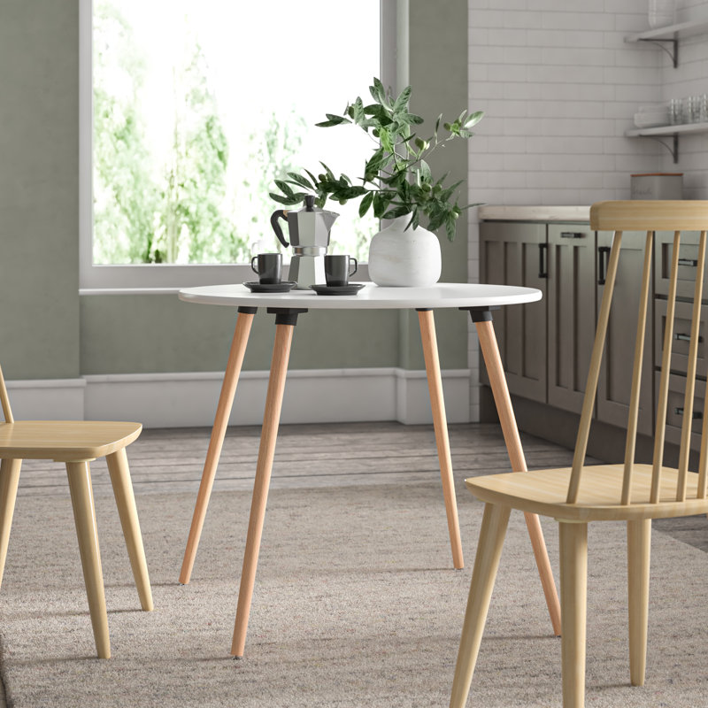 Truett Round Solid Wood Base Dining Table, White