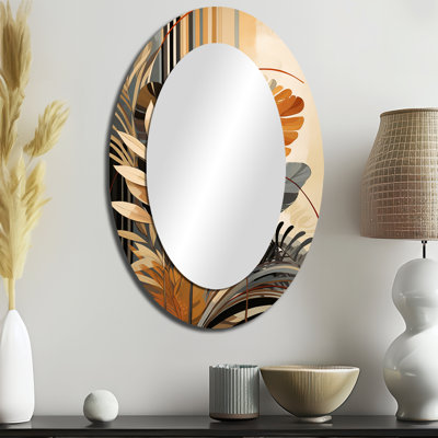 Funky Foliage In Terracotta Tons - Miroir mural moderne ovale
