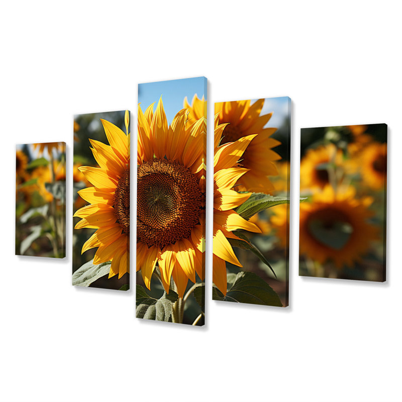 Sunflowers Field Vibrant Yellow III - Décoration murale florale - 5 panneaux