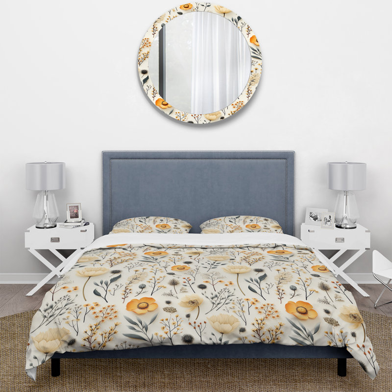Literie Earthy Tones Botanical Flowers II, Housse de couette simple + 1 taie décorative stan