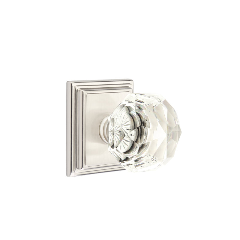 Passage Diamond Crystal Knob with Wilshire Rose, Satin Nickel