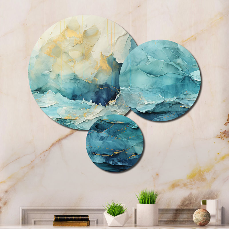 Teal Yellow Ocean Serenade Pastoral III 3 Piece Wall Decor Set Metal