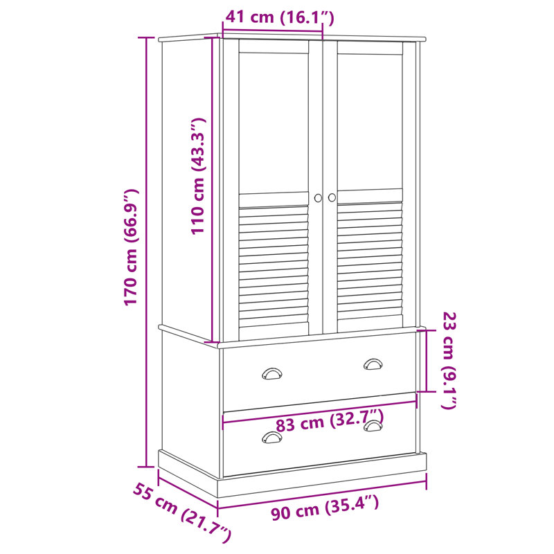 Wardrobe "VIGO" 90x55x170 cm Solid Wood Pine, Brown