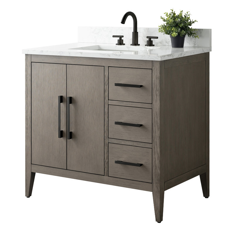 Chambery 36" Single Sink Bathroom Vanity with Engineered Marble Top, Driftwood Gray, Matte Black