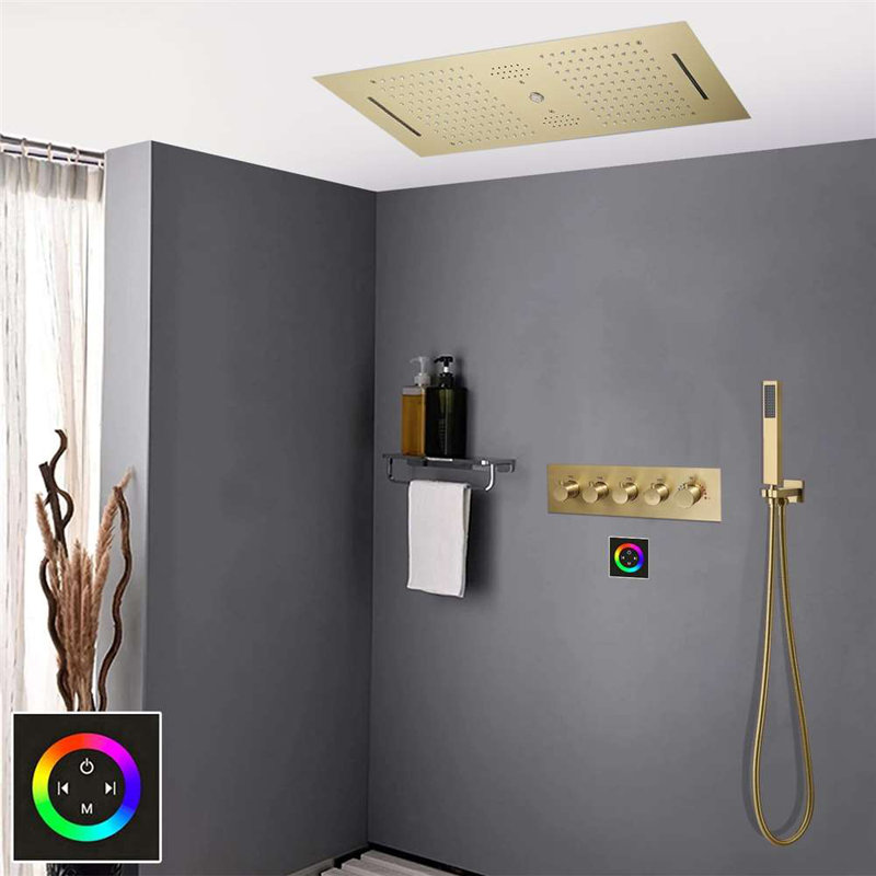 BathSelect Genoa Rainfall Waterfall Thermostatic Touch Panel controlled Recessed Ceiling Mount Shower System with Hand Shower