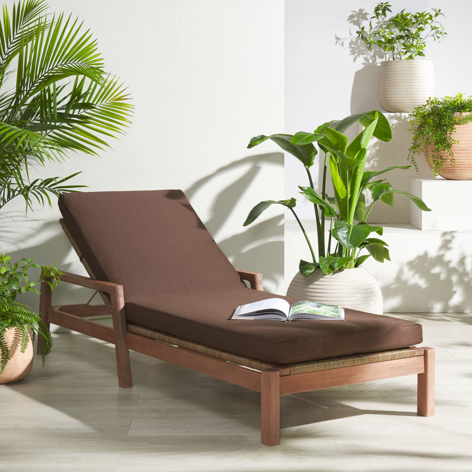 Nicholson 31.9'' Outdoor Chaise Lounge, Dark Brown