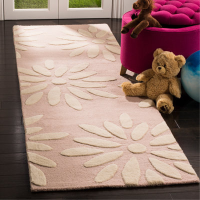Tapis floral rose / ivoire en laine touffetée à la main Claro