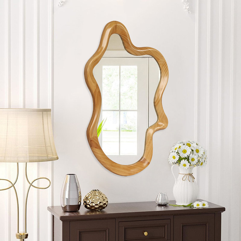 Miroir mural 33,46 "x 22,24" de forme irrégulière avec cadre en bois naturel