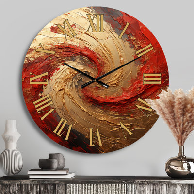 Red Gold Fusion Spiral - Abstract Spirals Golden Face Wall Clock
