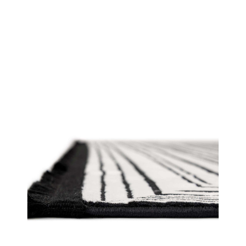 Bralin Geometric Machine Made Polyester Area Rug in Black/White, Runner 2' x 8'