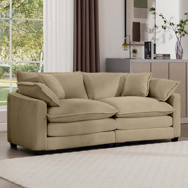 Canapé de salon moderne en tissu avec 4 coussins rembourrés Modern, H 33,85 po x l 80,31 po x P 34,25 po, Tanné, 2