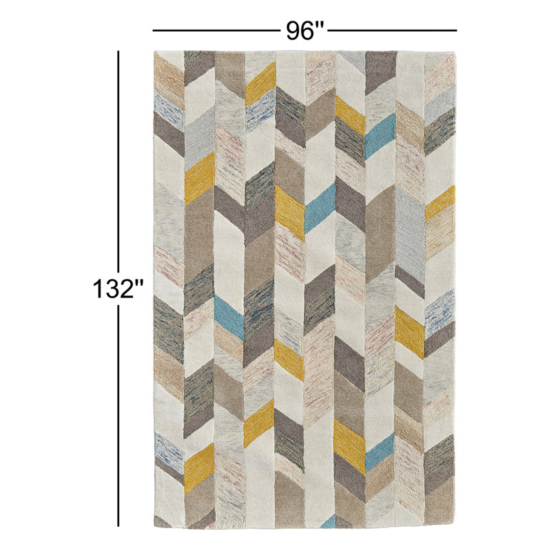 Tapis bleu / gris / or touffeté à la main à motif de chevron Binada, Rectangle 8 pi x 11 pi