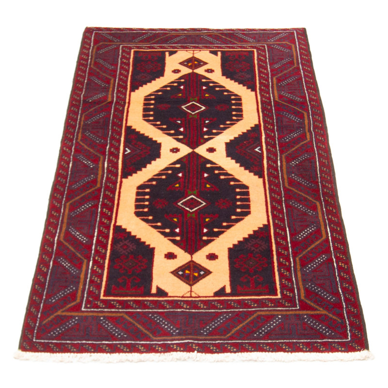 Tapis bleu marine en laine noué à la main de conception unique 3 pi 3 po x 6 pi 3 po Pautah New Age