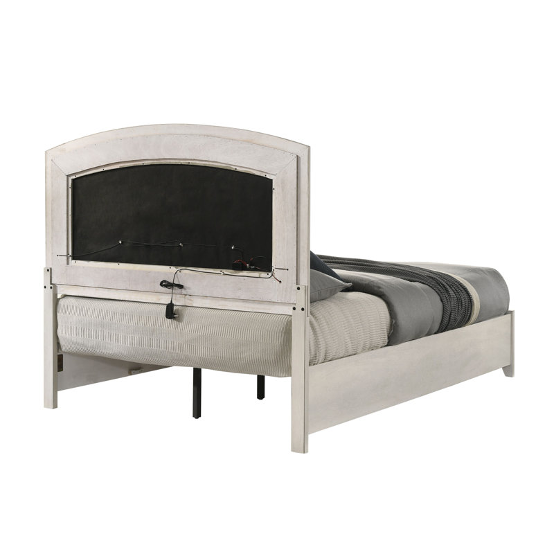 Lit blanc antique avec rangement et DEL, Grand lit