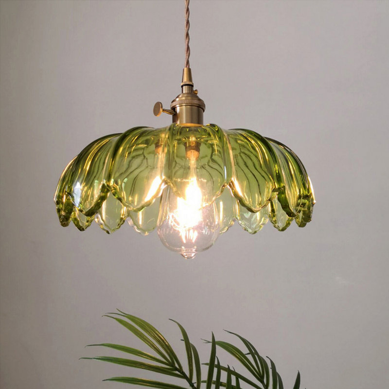 Milk White Glass Pendant Light Fixtures Medium 9.8 Inches Lampshade Gold Brass Finish, Green
