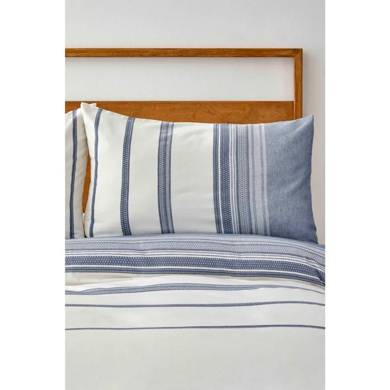 Karaca Home Dobby Woven Duvet Cover Set, King Duvet Cover + 2 Pillow Case, Indigo/White