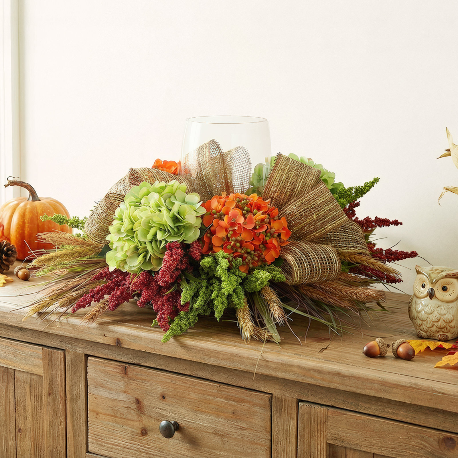 Hydrangea Fall Centerpiece with Candleholder