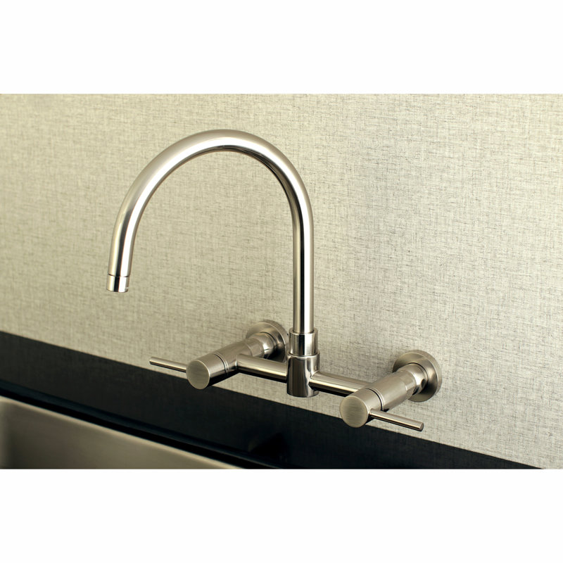 Kingston Brass Concord Double-Handle 2-Hole Wall-Mount Bridge Kitchen Faucet, Brushed Nickel