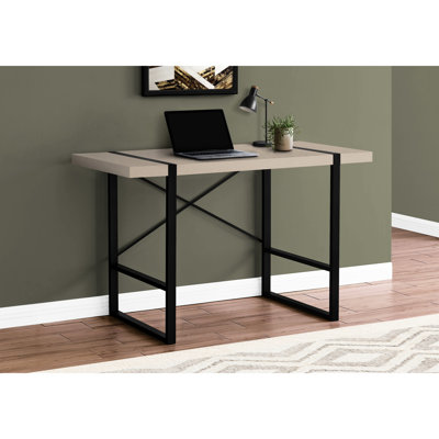 Bureau d'ordinateur contemporain de 49 po pour bureau à domicile - Stratifié taupe avec pieds modernes en métal noir