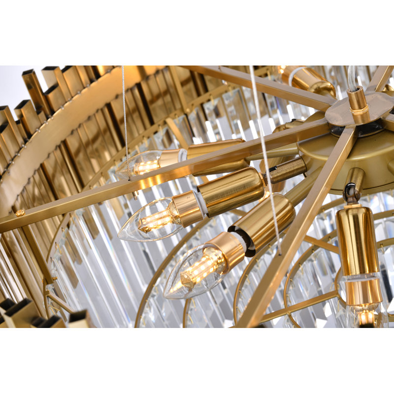 Transitional 8 Light Gold Crystal Round Chandelier, Gold, 11.8" H x 22" W x 22" D