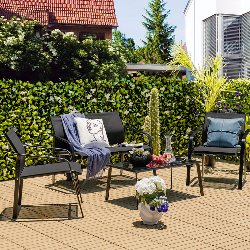 Ensemble de meubles de patio 4 pièces Latitude Run®, Noir