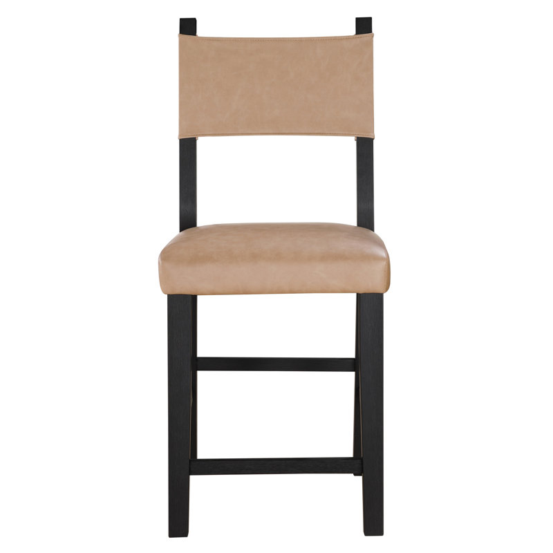 Chaise de comptoir rembourrée Aubrey, Noir, Chameau