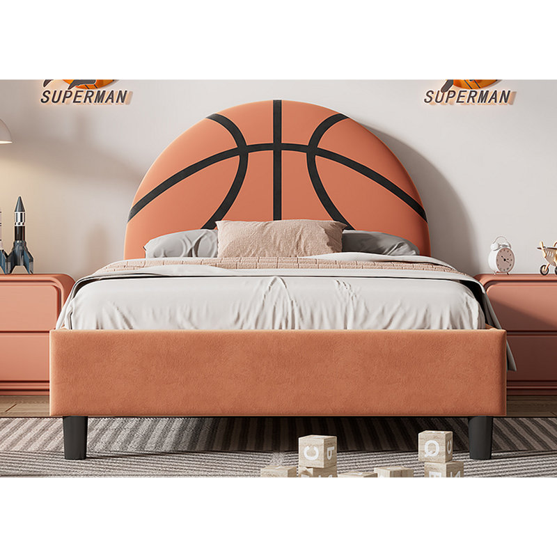 Lit plateforme tapissier Basketball Design pour enfants, garçons et filles
