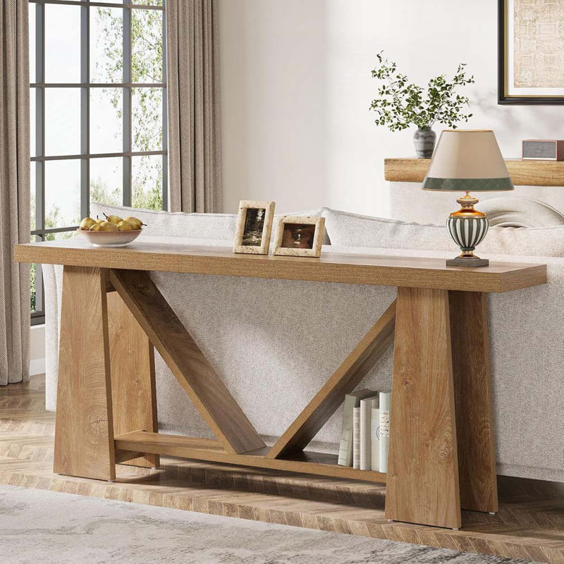 70.9" Extra Long Farmhouse Console Table,2-Tier Narrow Entryway Hallway Accent Table