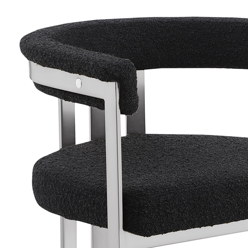 Counterheight & Barstool Boucle Fabric Chairs with Brushed Matte Chrome, Black Seat/Silver Frame, Set of 2