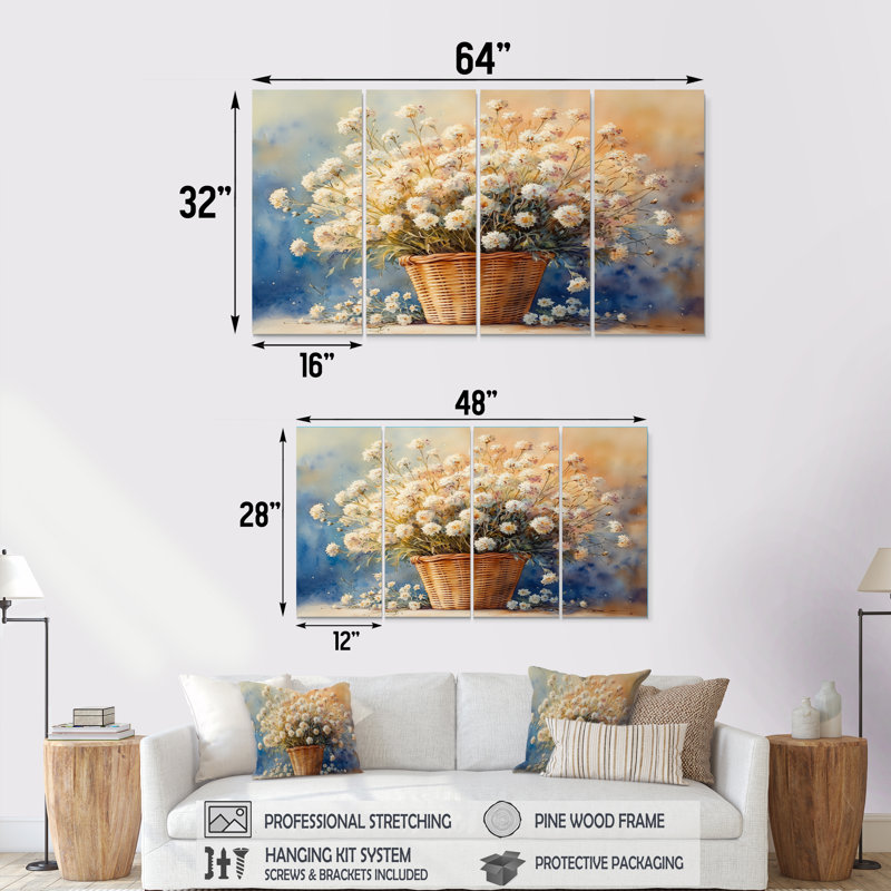 Ensemble de salon art floral blanc, H 28 po x l 48 po