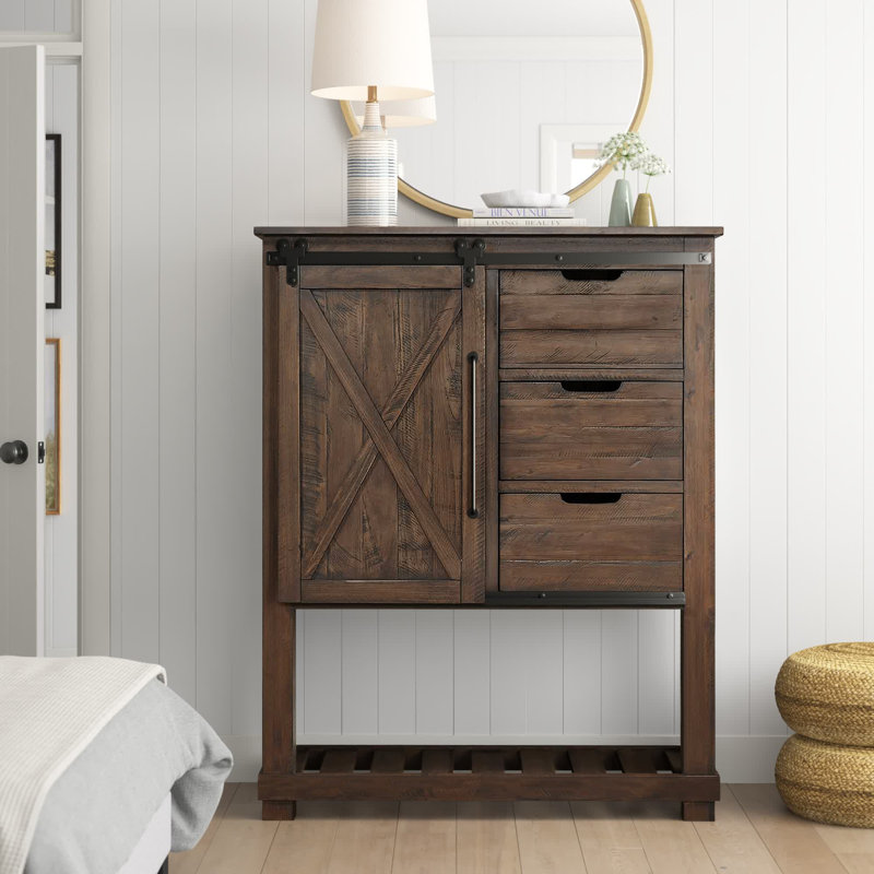 Commode 3 tiroirs Carney, Bois d’œuvre rustique
