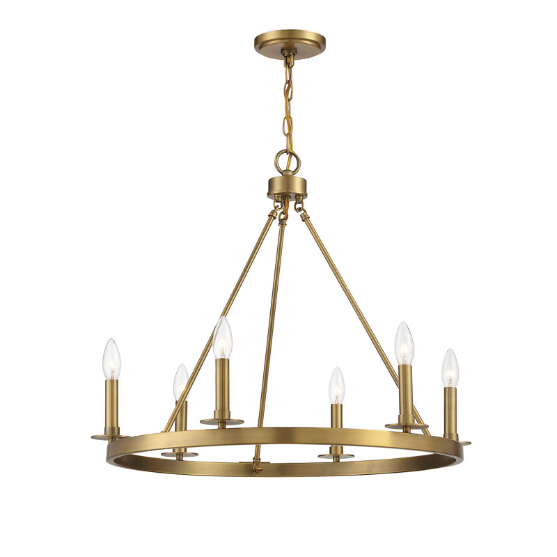 Lowrie 6-Light Candle Style Wagon Wheel Chandelier, Natural Brass