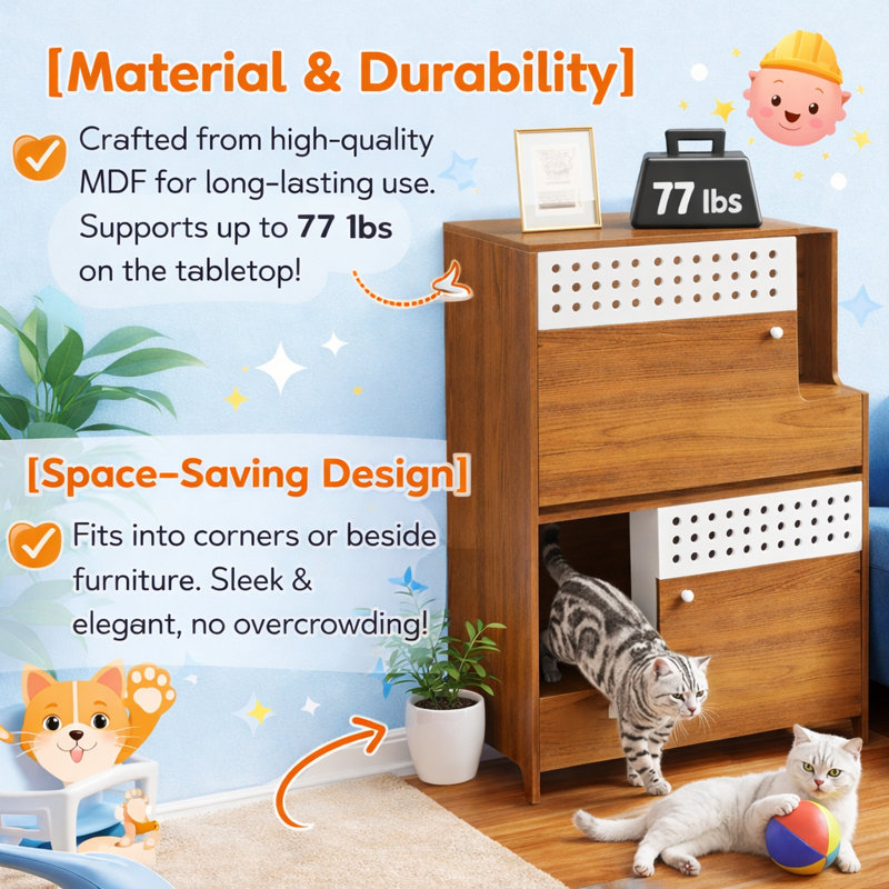 Buffet 2 en 1, maison de chat, Brun
