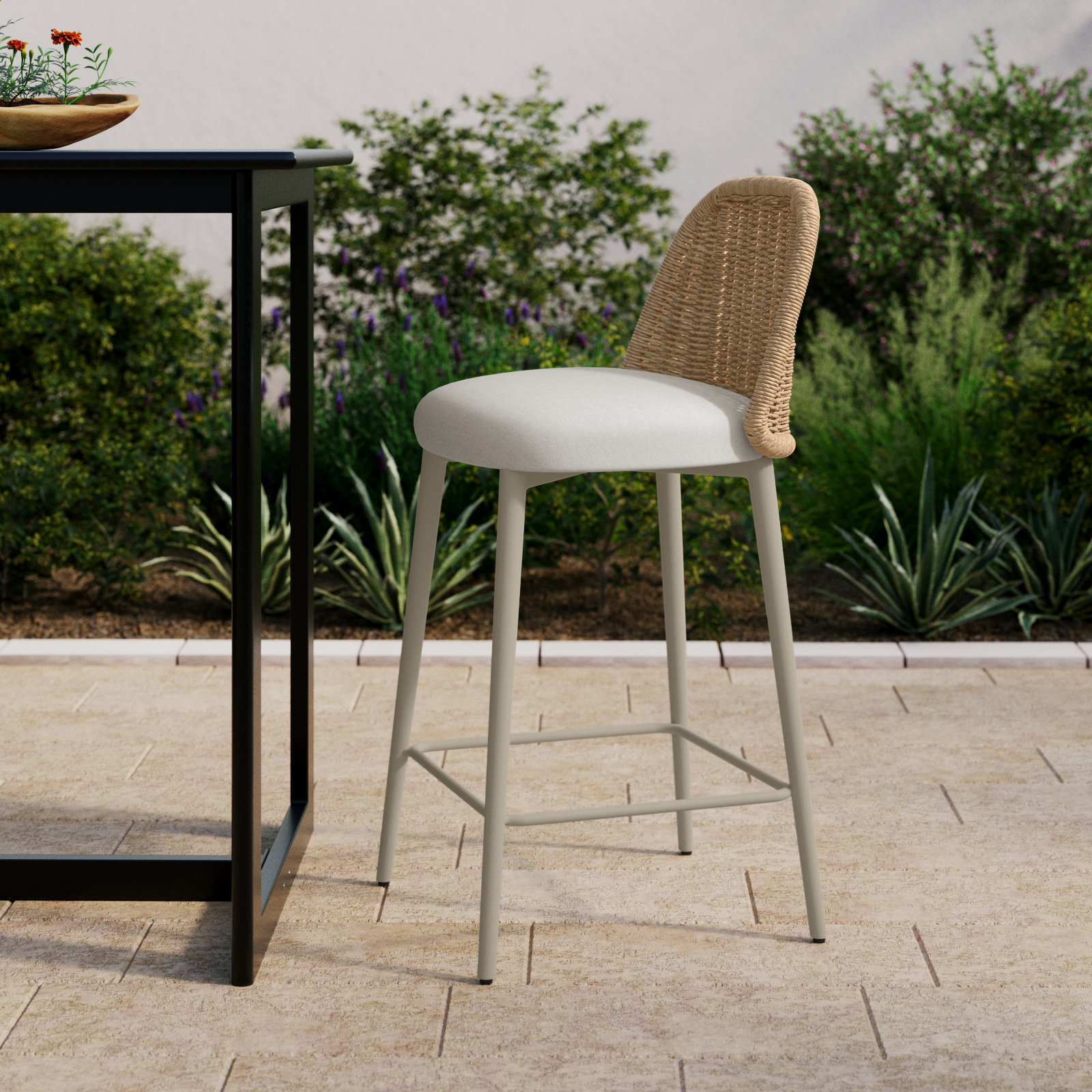 Franco 39.4'' Outdoor Bar Stool with Cushion, Counter Stool (26” Seat Height)