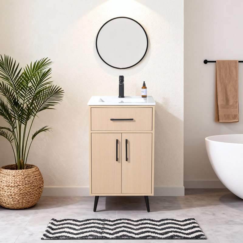 Petit meuble-lavabo simple autoportant 20 po avec plateau en céramique 20 po