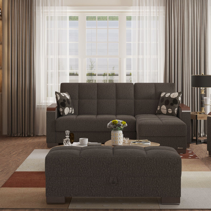 Repose-pieds convertible en bois avec rangement Primenest Zenaero Collection, Brun