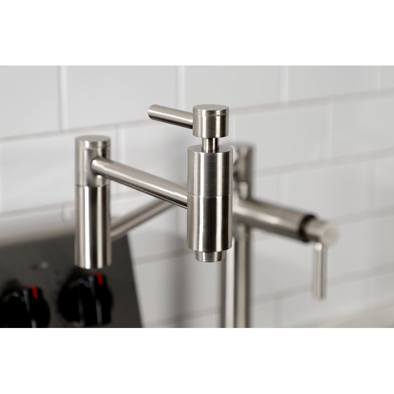 Kingston Brass Two-Handle 1-Hole Deck Mount Pot Filler Faucet, Lever Handle, Brushed Nickel