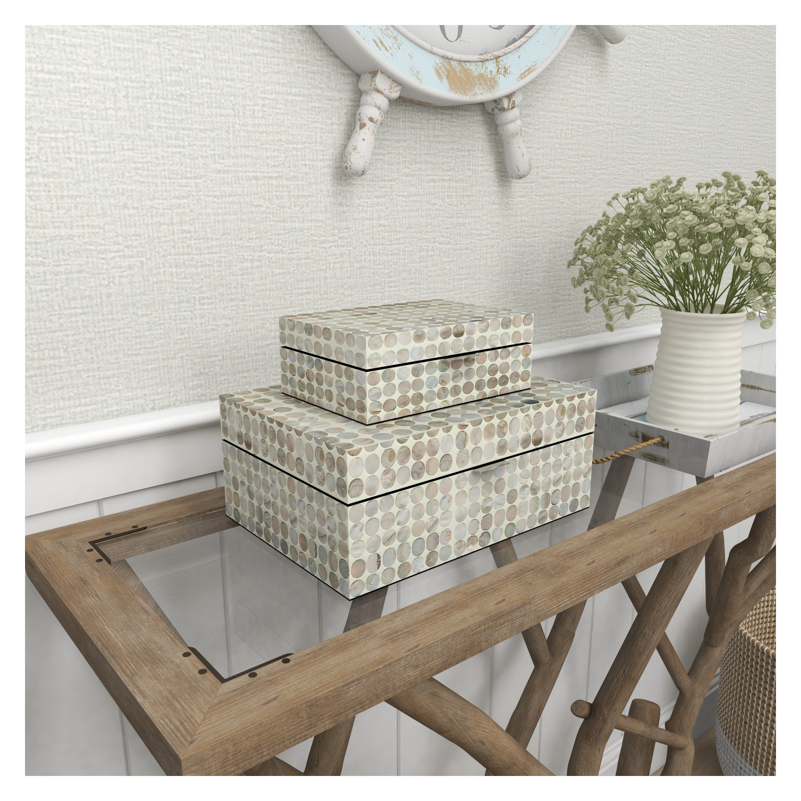 2 - Piece Handmade Decorative Box, Brown/Gray