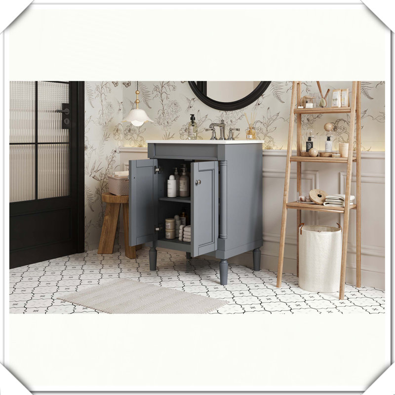 Grand meuble-lavabo moderne à 2 niveaux avec lavabo supérieur, Gris