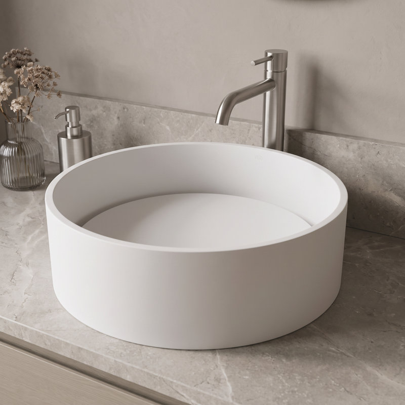 Anvil 16" L x 16" W x 5" H Matte White Handmade Round Vessel Bathroom Sink