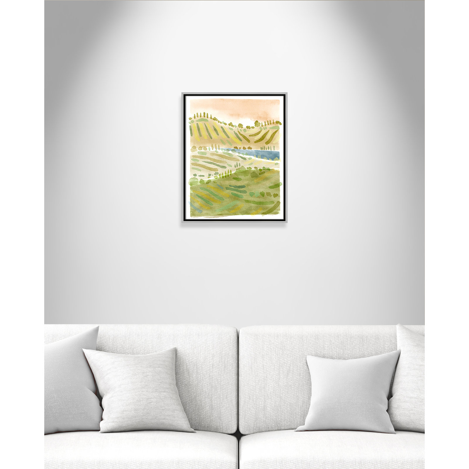 Tuscan Countryside Print, Silver Floater Framed Canvas, No Mat, 21.5" H x 17.5" W x 2" D