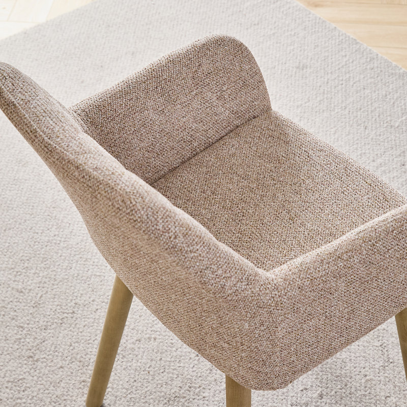 Modern Upholstered Dining Chairs With Arms, Linen Fabric Accent Chairs With Diamond Quilted Back And Wood Legs, Khaki, 2
