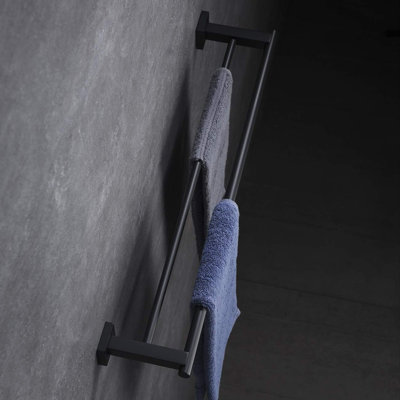 Ensemble d'accessoires de salle de bain 4 pièces en acier inoxydable brossé - porte-serviettes double, porte-serviettes de toilette, porte-papier hygiénique, crochets à peignoirs - conception murale moderne