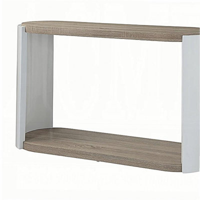 Table de canapé en chêne et blanc ultrabrillant avec tablette inférieure