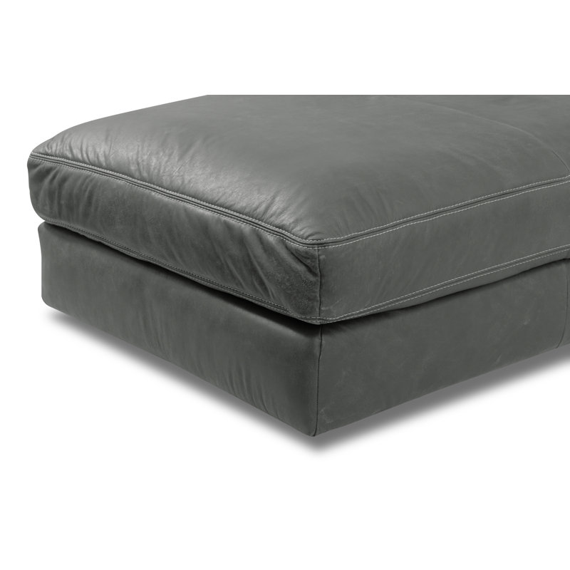 Parven 123cm Wide Genuine Aniline Leather Rectangle Solid Colour Standard Ottoman, Grey