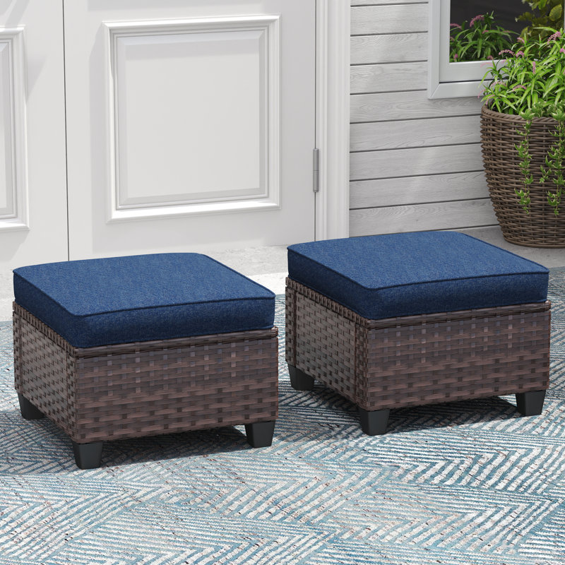 Ensemble de 2 repose-pieds en osier tissé à la main, Bleu, Brun