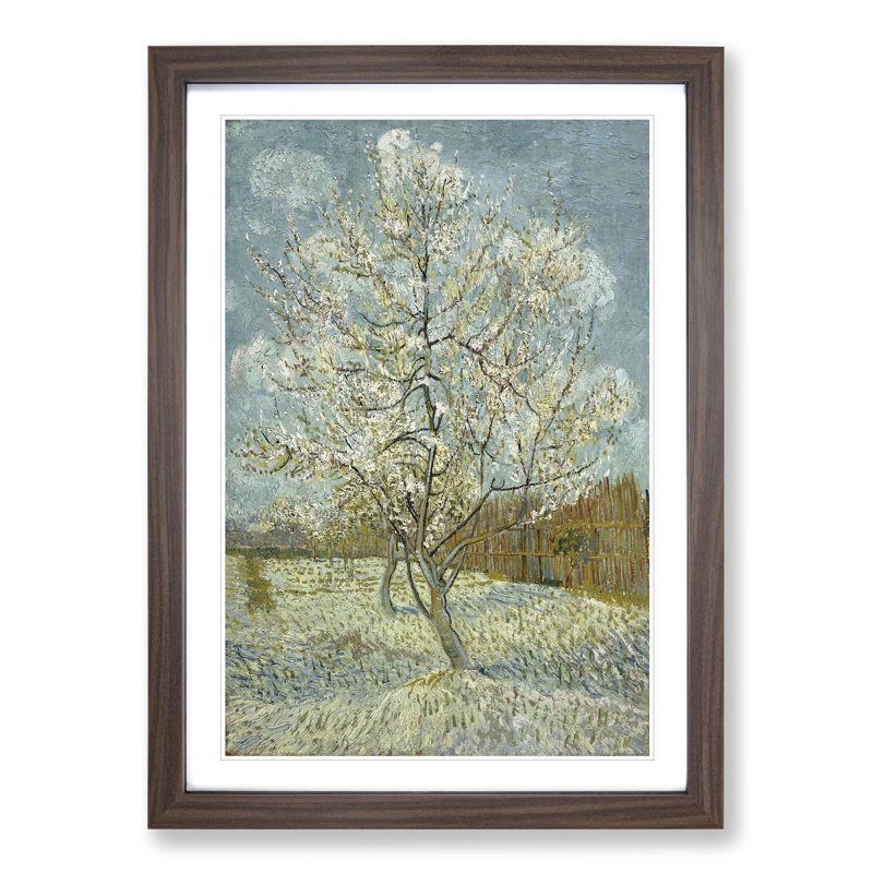 The Pink Peach Tree by Vincent Van Gogh - Picture Frame Painting Print on MDF, 65cm H x 48cm W x 2cm D, Walnut Framed