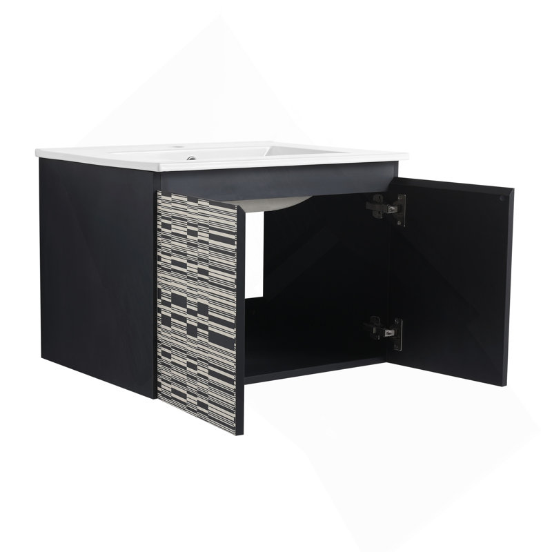 Ensemble de meuble-lavabo mural flottant 24 po avec lavabo en céramique et porte d'armoire à fermeture en douceur